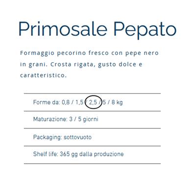 PRIMOSALE PEPATO KG.2,5 BIOPEK                            PECORINO