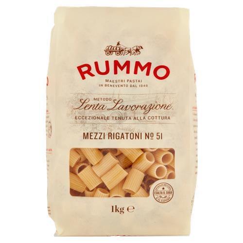 PASTA MEZZI RIGATONI N°51 RUMMO GR.500                 MEZZE MANICHE